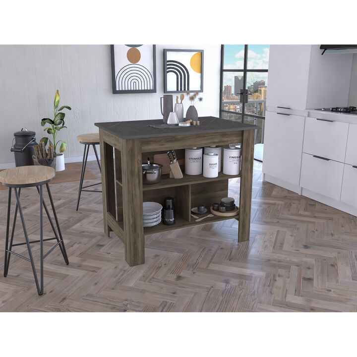 Streamdale Cala Kitchen Island, Four Legs, Three Shelves - Dark Brown Onyx