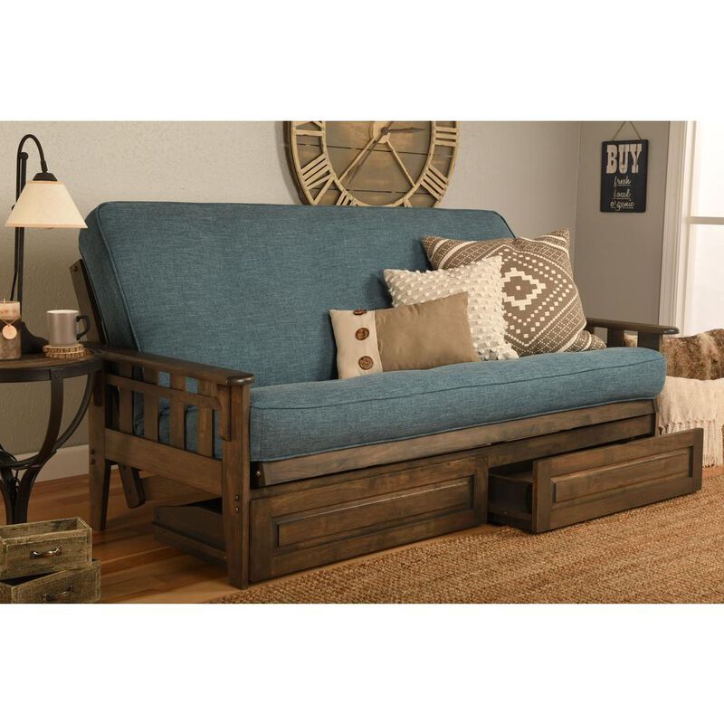 Tucson Frame-Rustic Walnut Finish-Linen Aqua Mattress