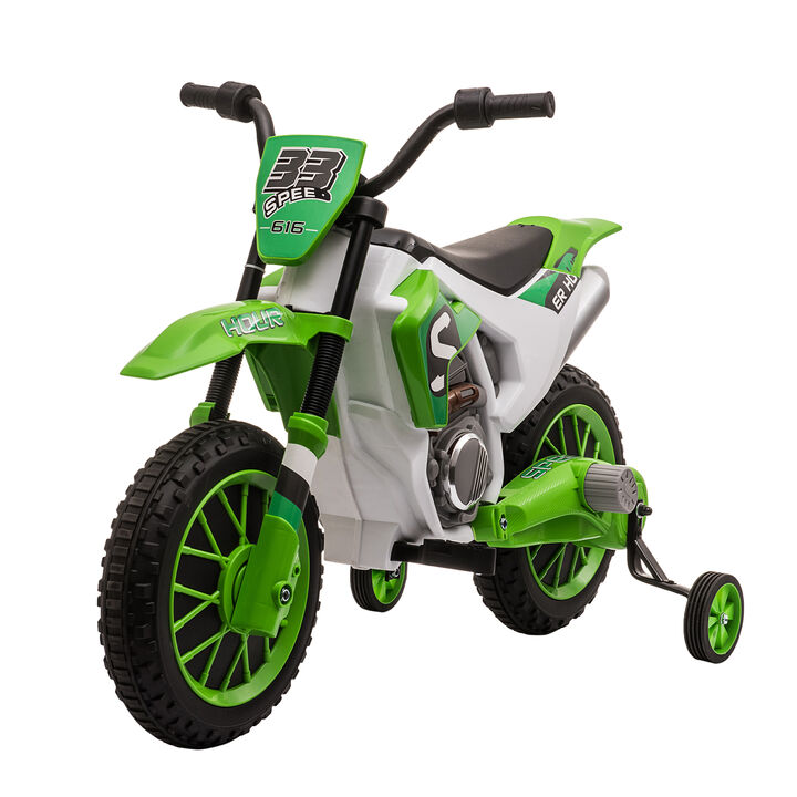BreeBe 12V Kids Motorcycle w/ Treaded Tires, 5mph Top Speed Electric Bike for Kids, Ride On Motorcycle w/ Training Wheels, Battery Charger, Spring Suspension