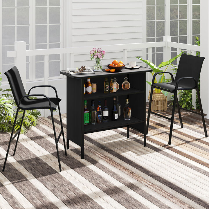 Outdoor 3 Piece Bar Set with Footrest and 2 Tier Storage Shelf