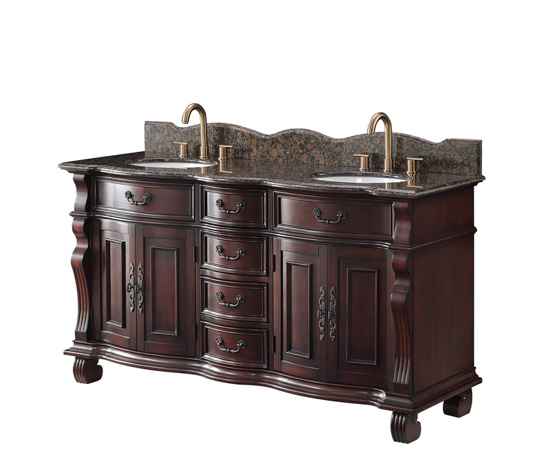 64 Inch Traditional Style Cherry Wood Hopkinton Double Sink Bathroom Vanity image number 1