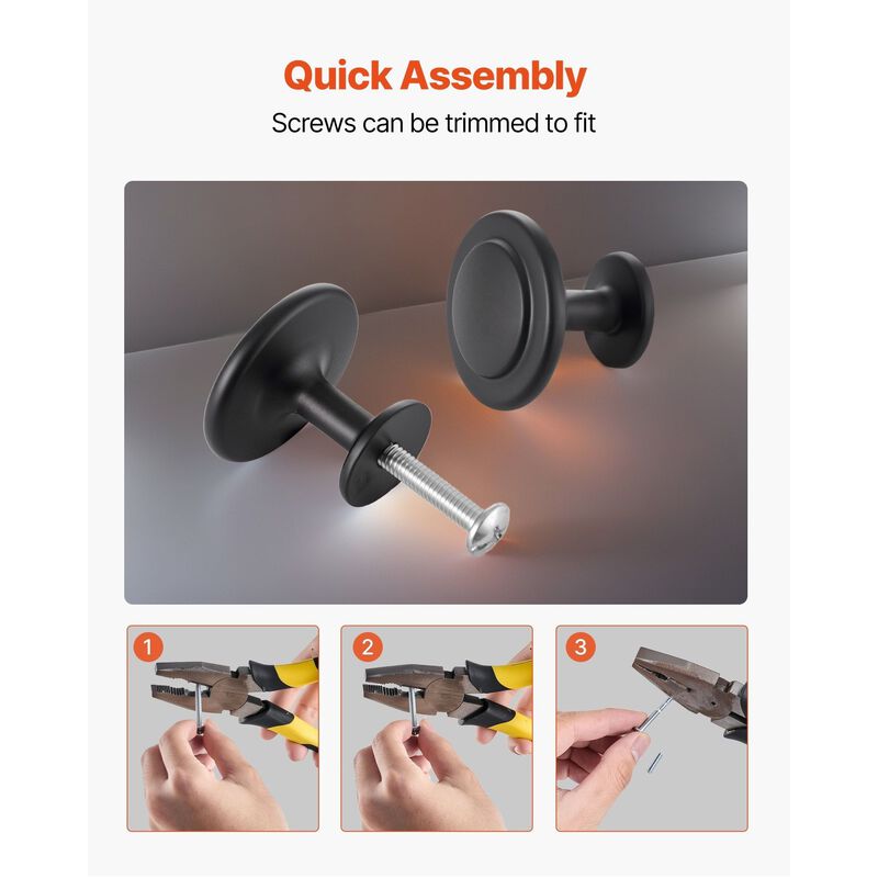 30 Pack Black Cabinet Knobs, Zinc Alloy Mushroom Drawer Pulls with Screws image number 6