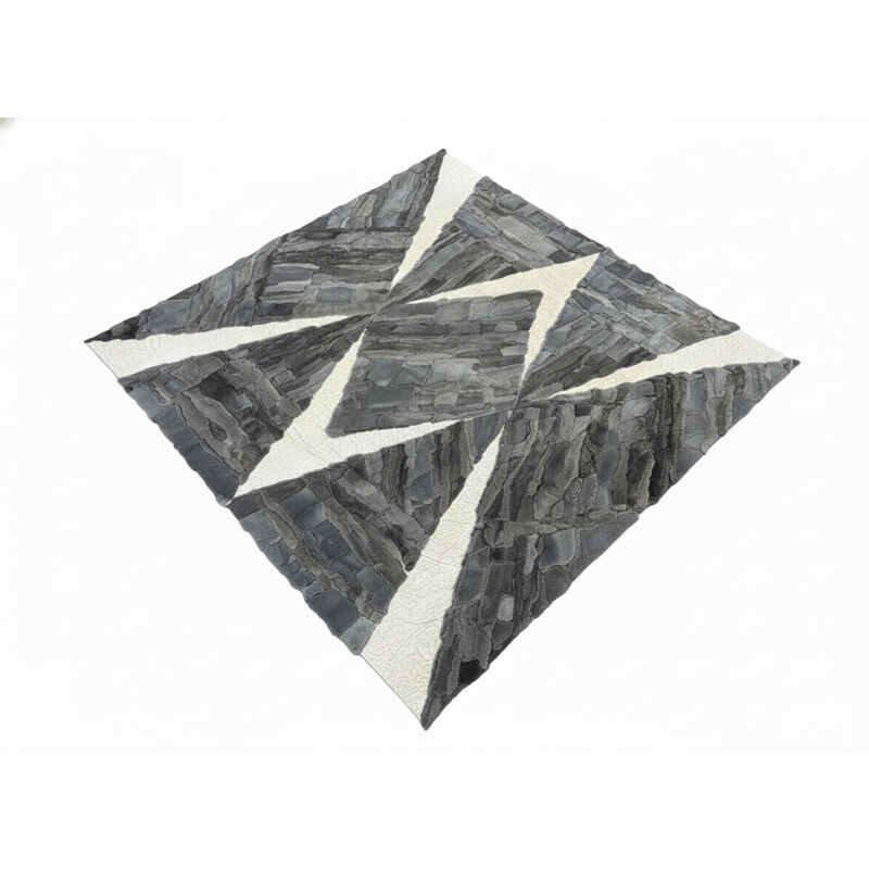 Modern Geometric Rex Rabbit Fur Area Rug in Grey and White, Soft Shaggy Rectangular Carpet, Luxury Hair Fur Living Room Rug, Custom Handmade image number 0