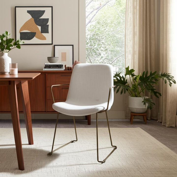 HomeRoots Beige and Gold Fabric and Wood Dining Arm Chair