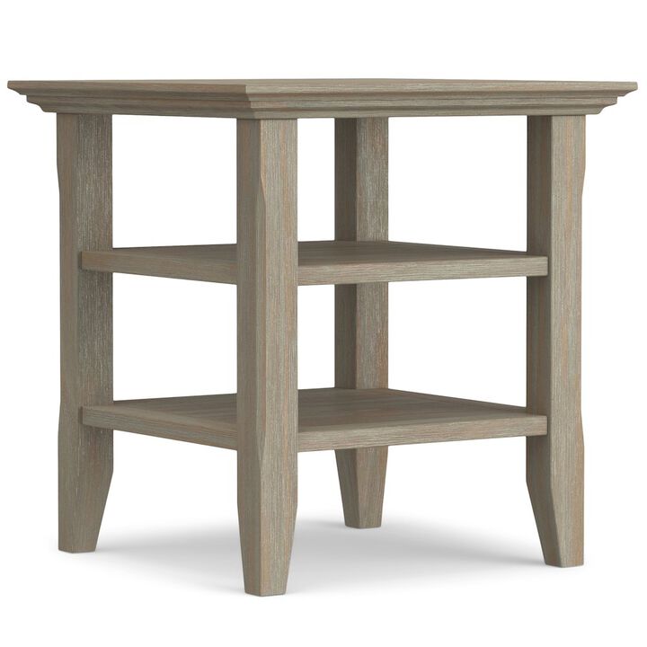 Simpli Home Acadian Solid Wood End Table In Distressed Grey