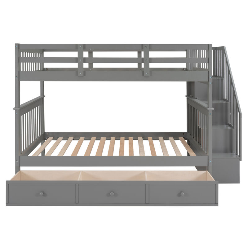 Merax Stairway Full-Over-Full Bunk Bed with Drawer