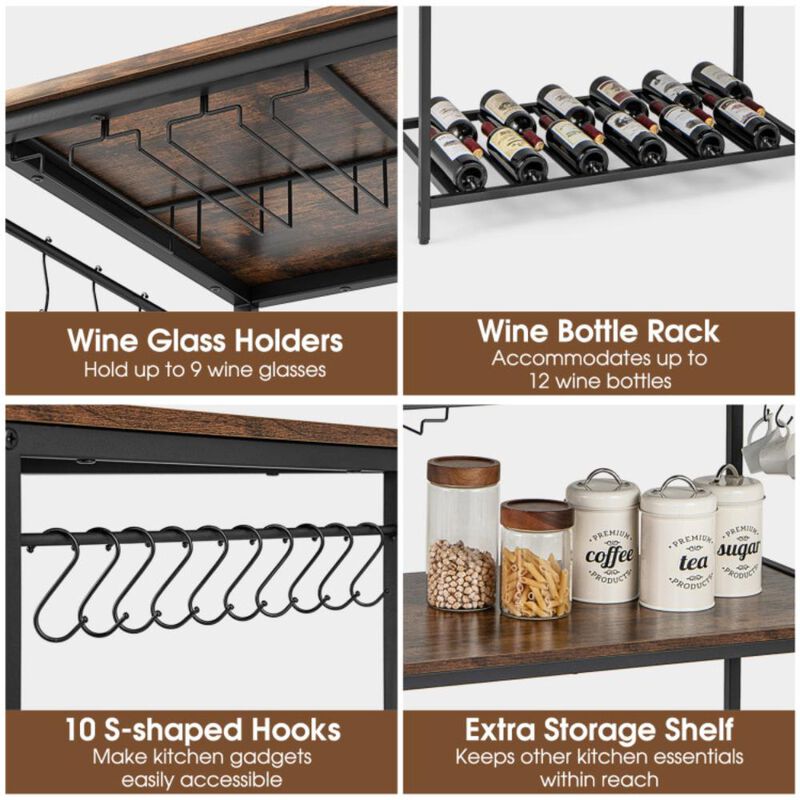 Hivvago 3 Shelves Kitchen Island Industrial Prep Table with Bottom Wine Rack