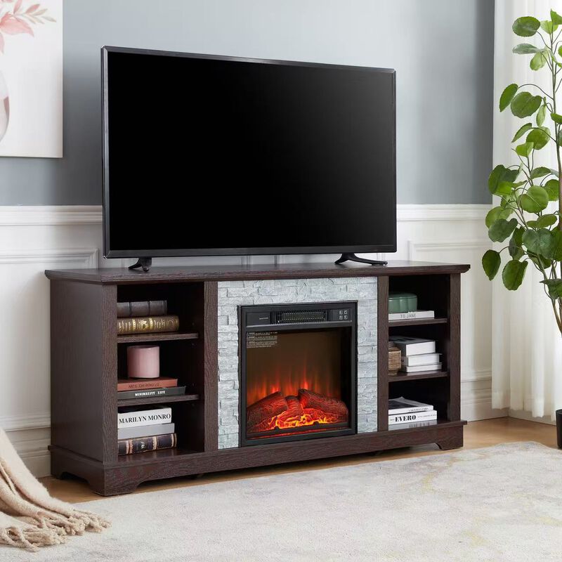 Mondawe Mantel 18 Inch Electric Fireplace TV Media Rack, Open Storage Modern Entertainment Console