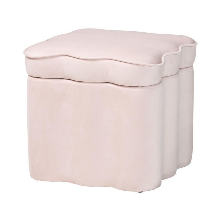 Baxton Studio Paulina Velvet Storage Ottoman - Lid Top Accent Stool with Interior Storage and Scalloped Outline for Bedroom or Living Room