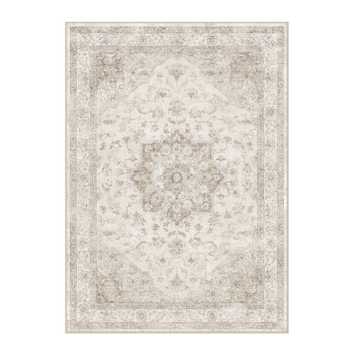 HomeRoots Floral Medallion Washable Area Rug