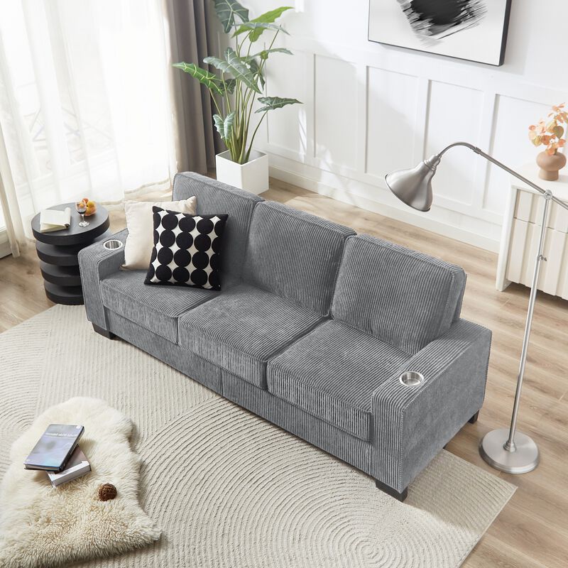 Corm 83.86" Corduroy 3 Seat Modern Sofa image number 2