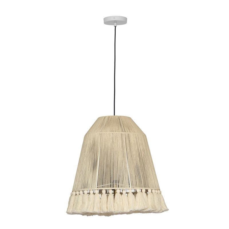 Helen White Cotton Tasseled Pendant Lamp image number 0