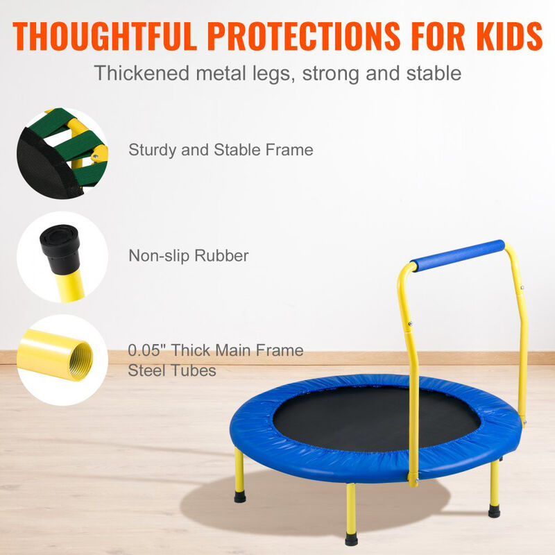 Toddler Trampoline with Foam Grip Handle, Foldable Mini Bouncer for Kids Indoor Outdoor Fun image number 6