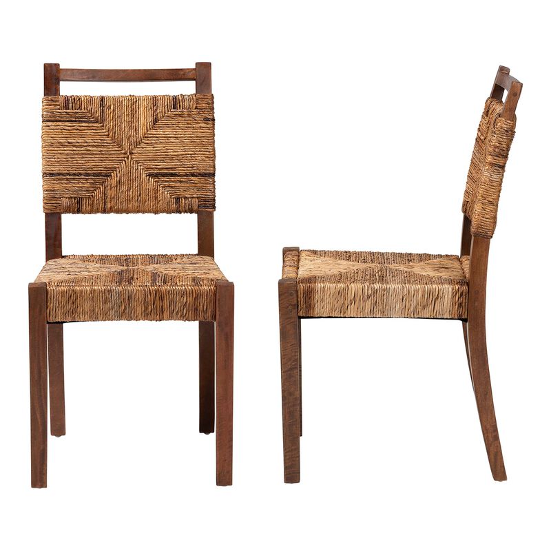 bali & pari Cordoba Bohemian Natural Seagrass and Mahogany Wood 2 Piece Dining Chair