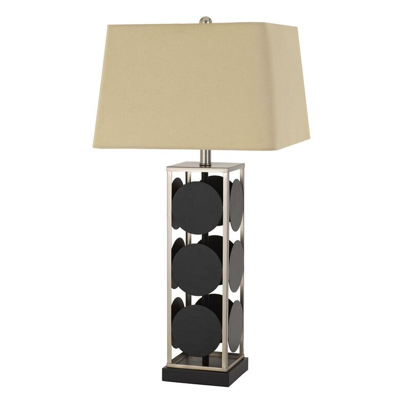 31.5" Metal Table Lamp with Geometric Accents, Black and Silver-Benzara image number 1