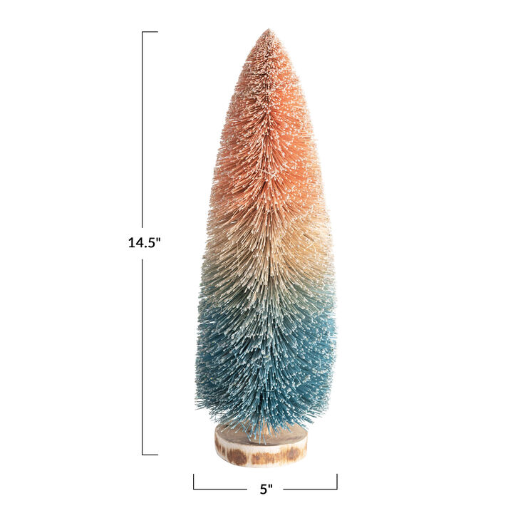 Sisal Bottle Brush Tree with Wood Base, Pink to Blue Ombre