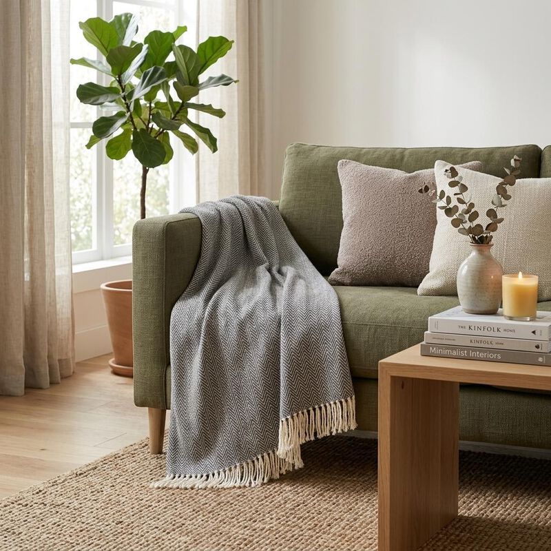 HomeRoots Dark Grey and White Dreamy Soft Herringbone Throw Blanket image number 1