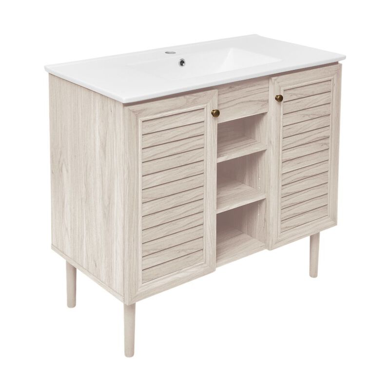 Bron 36" Freestanding Bathroom Vanity in White Oak with Sink Top image number 5
