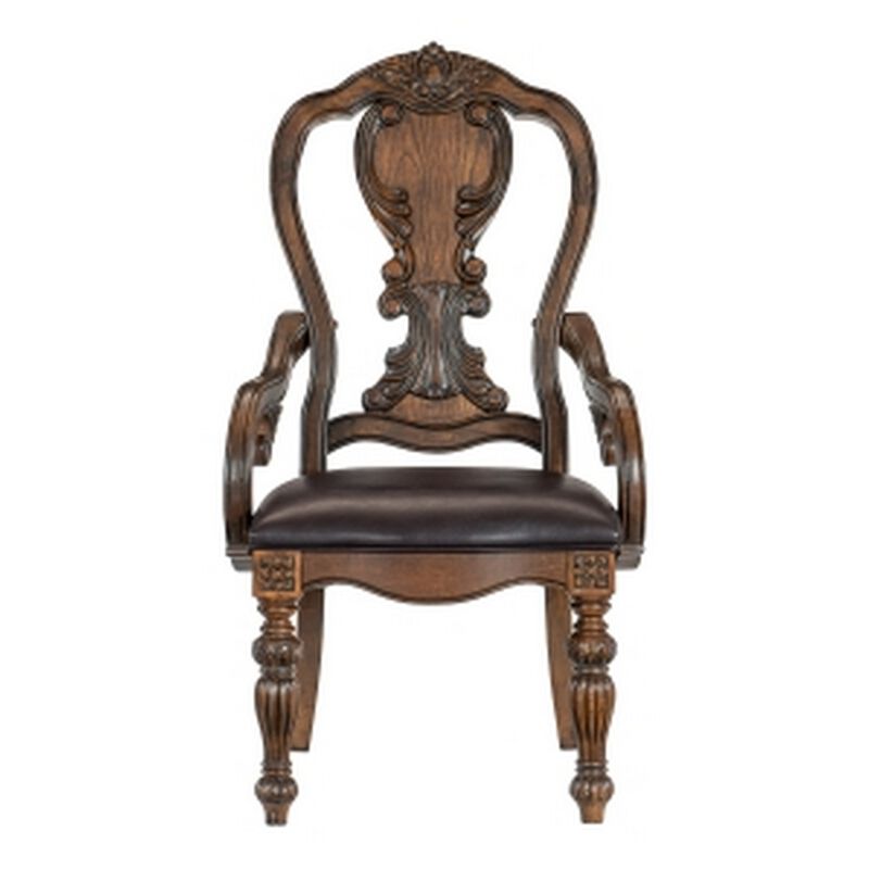Devi 20 Inch Armchair, Queen Anne Backrest, Turned Legs, Rustic Brown  - Benzara
