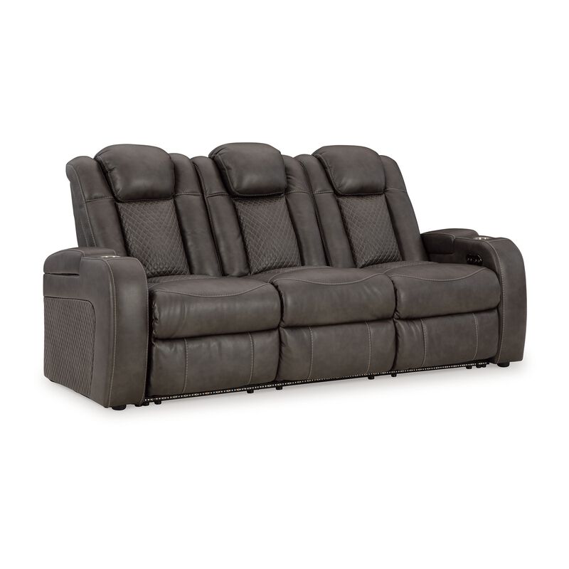 Fynne LED Power Reclining Sofa, USB Charger, Gray Faux Leather 85 Inch image number 0