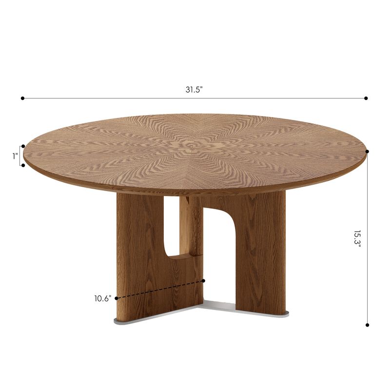 31.5-Inch Rustic Round Coffee Table with Ash Wood Veneer, Modern Wooden Living Room Table image number 7