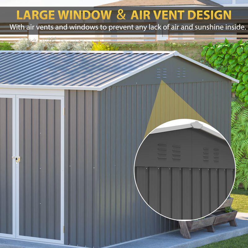 12 x 10 FT Galvanized Steel Shed, Lockable Storage for Patio & Garden image number 6