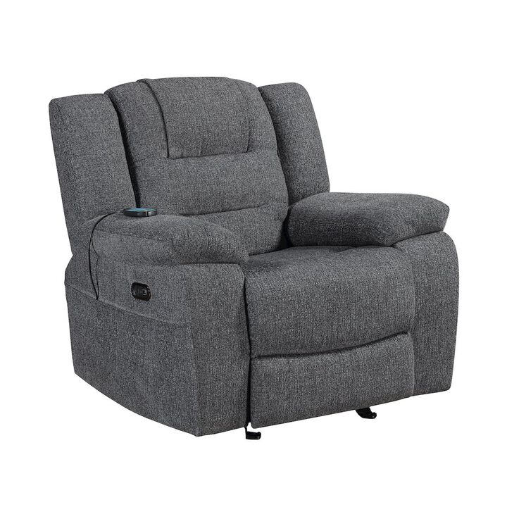 New Classic Furniture Redondo Chenille Glider Recliner with Power in Dark Gray