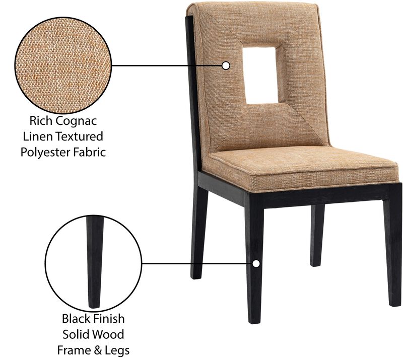 Meridian Furniture Gwendolyn Cognac Linen Textured Fabric Dining Side Chair, Set of 2