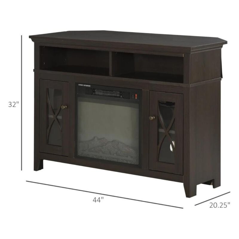 Hivvago Espresso Electric Fireplace Mantel TV Stand w/ Adjustable Shelves 2 Storage Cabinets
