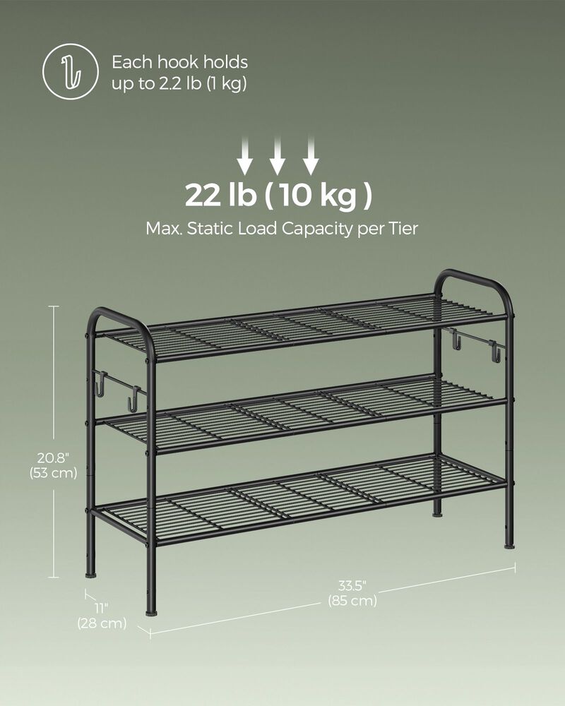 3-Tier Metal Shoe Rack - Sturdy Organizer for Entryway and Closet Storage