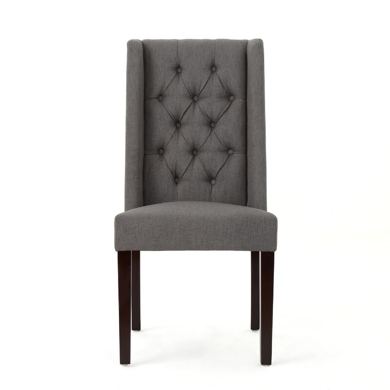 Nathan Dining Chair Set of 2, Dark Brown Wood, Tufted Wingback image number 2
