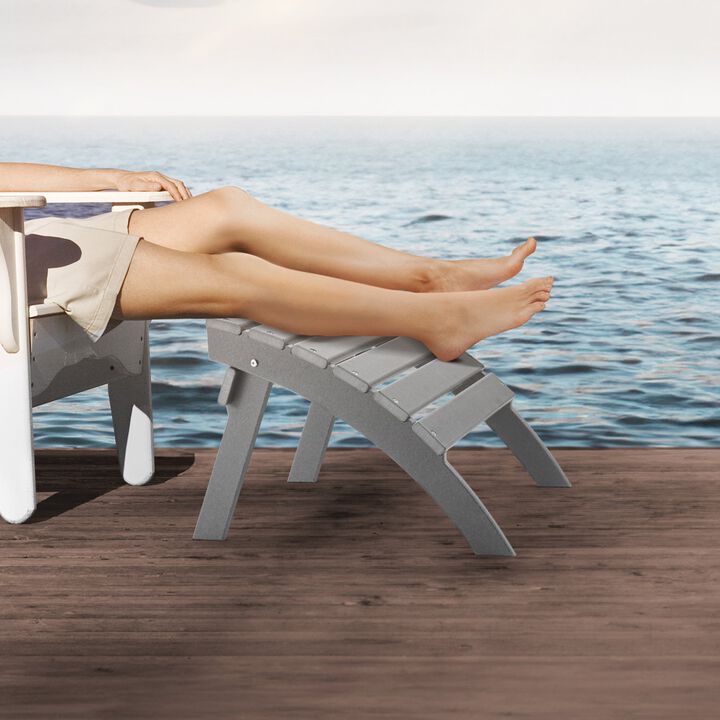 Outdoor Adirondack Ottoman, HDPE Plastic Foot Rest for Porch, Pool & Backyard - White