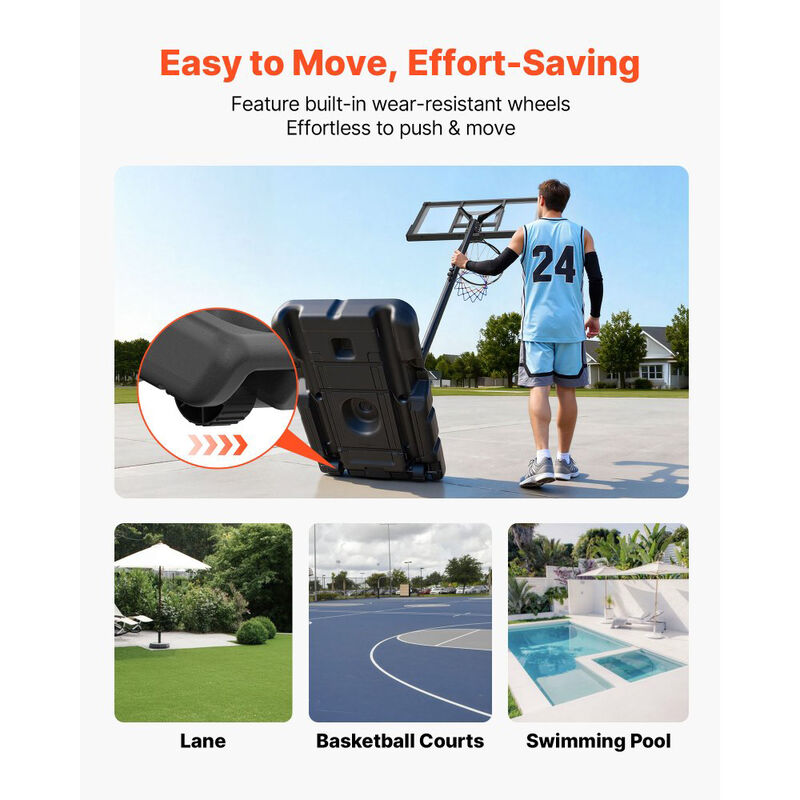 Portable Basketball Goal System with Adjustable Height, PC Backboard and Rolling Base-Black image number 3
