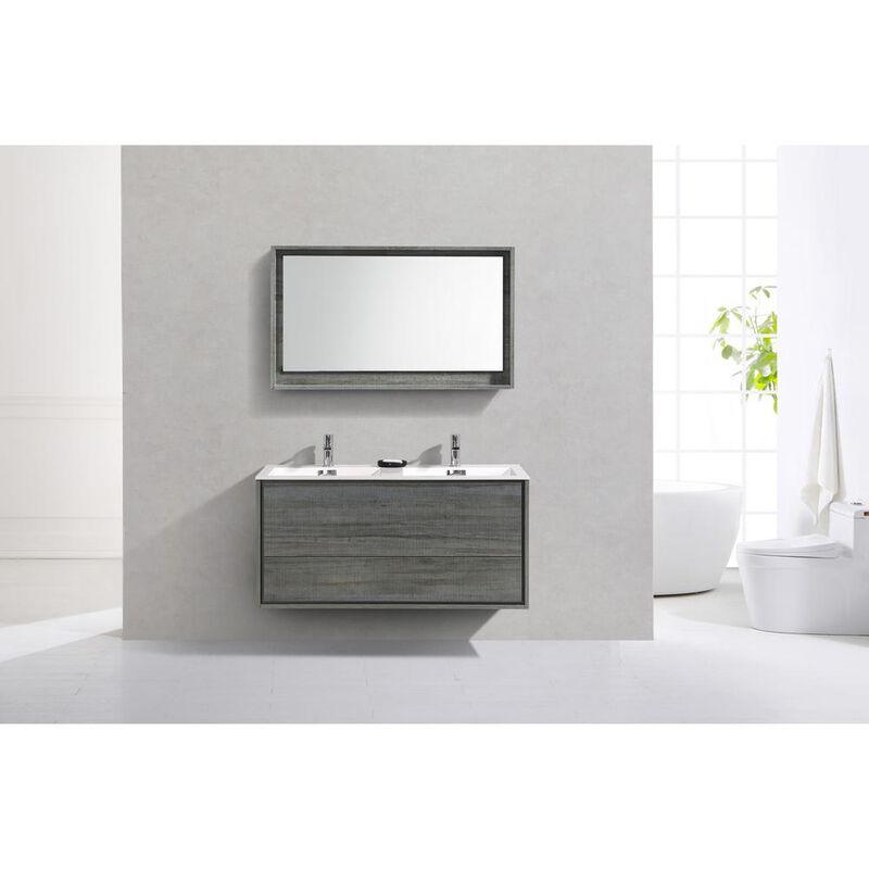 Kubebath DeLusso 48 Double Sink Ocean Gray Wall Mount Modern Bathroom Vanity
