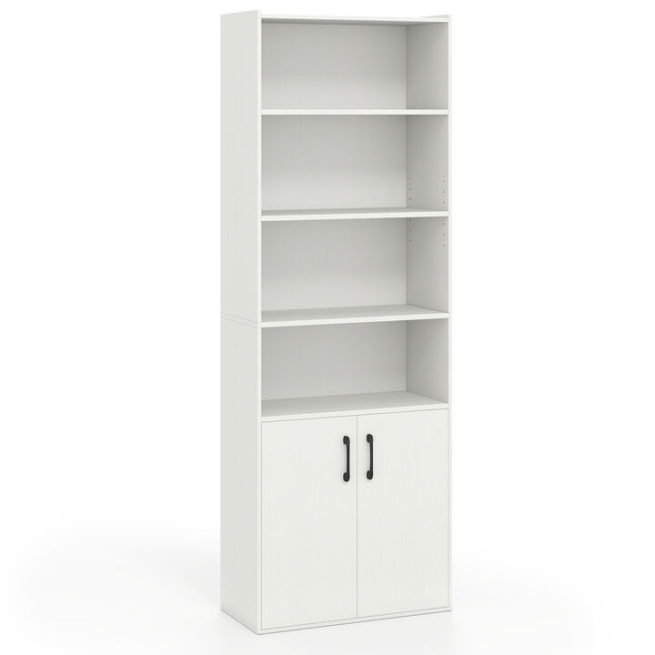 6-Tier Bookcase with Adjustable Shelves and 2-Door Cabinet for Home or Office