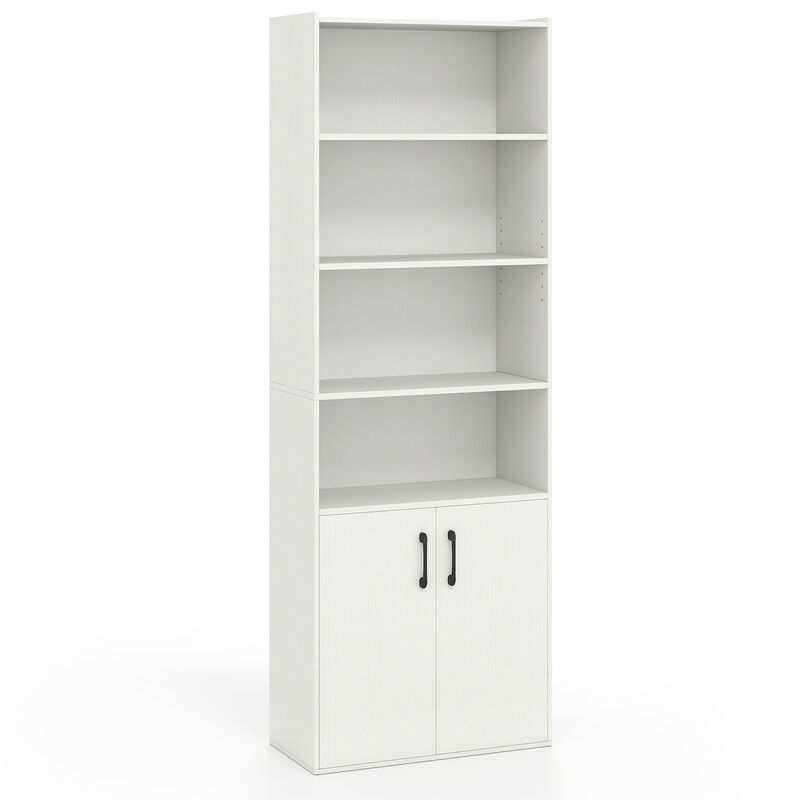 6-Tier Bookcase with Adjustable Shelves and 2-Door Cabinet for Home or Office