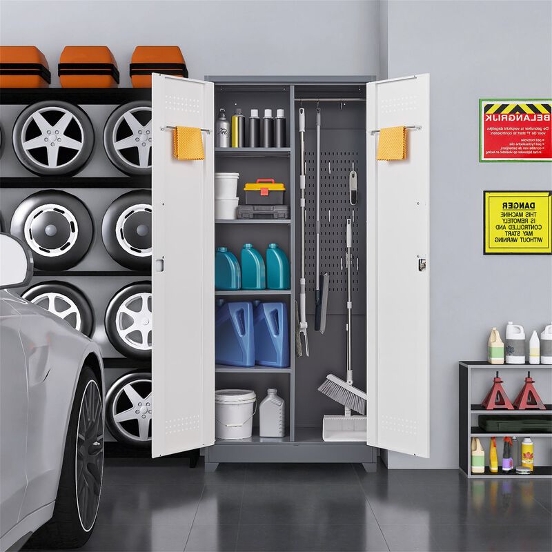 Gray Metal Cleaning Tool Cabinets With Locking Doors image number 2