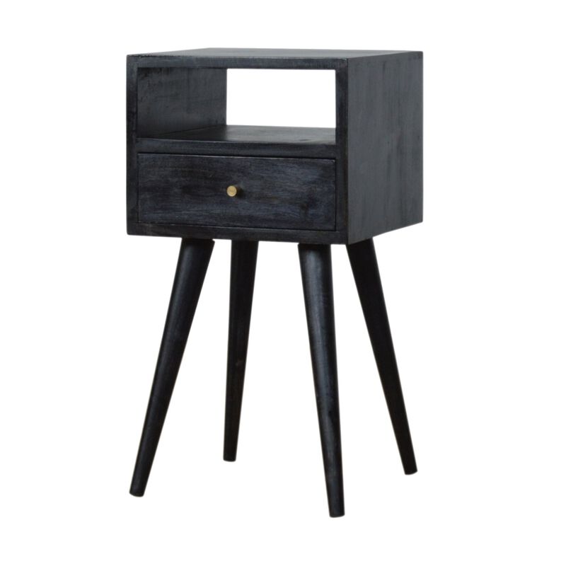 Mini Ash Black 1 Drawer Solid Wood Nightstand