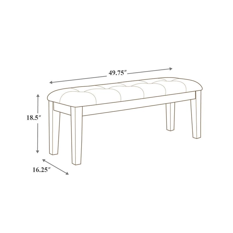 Raly Dining Bench, 50 Inch, Plush Tufted Faux Leather Seat, Brown - Benzara