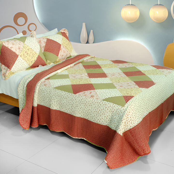 Queen Size Cotton 3-Piece Vermicelli Quilted Printed Quilt Set with Matching Shams