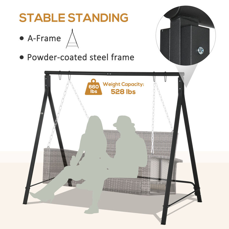 Outsunny Metal Porch Swing Stand, Heavy Duty Swing Frame, Hanging Chair Stand Only, 528 LBS Weight Capacity, for Backyard, Patio, Lawn, Playground, Black