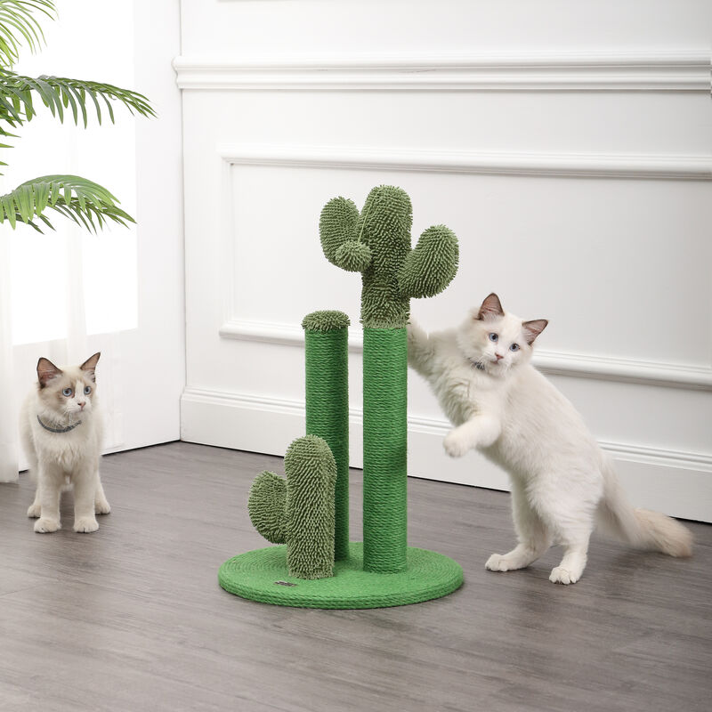 Marfa Modern Jute Triple-Cactus Cat Scratching Post with Fuzzy Toy