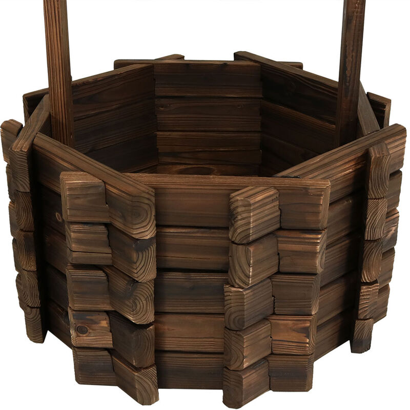 Sunnydaze 45 in 2-Tier Wooden Fir Wishing Well Hanging Garden Planter