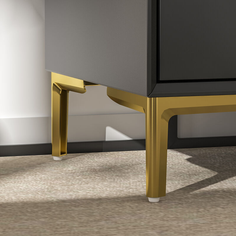 3-Drawer Black Nightstands Side End Table With Gold Metal Legs For Living Room, Bedroom