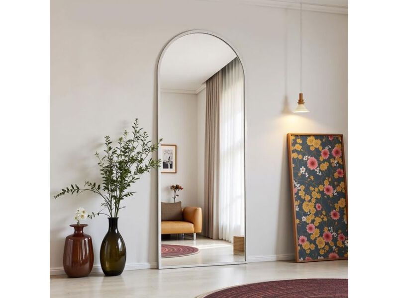 56x20 Inch White Arched Full Length Floor Mirror image number 1