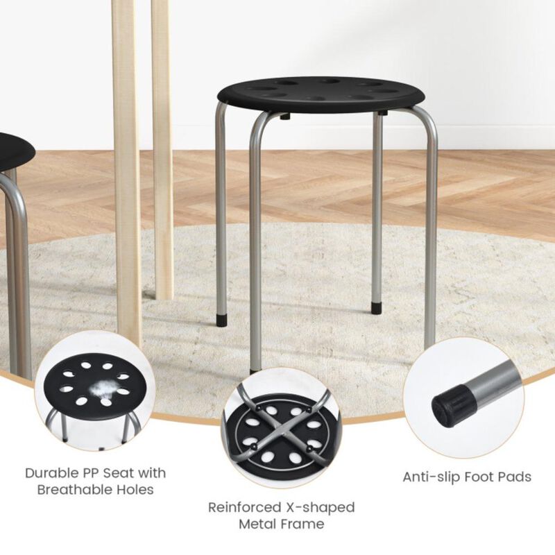 Hivvago 17.5 Inch Set of 6 Portable Plastic Stack Stools with Metal Frame