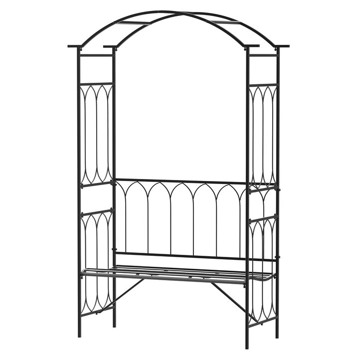 19.75" W x 80" H Metal Garden Arbor Archway for 2 People with Relaxing Bench & Delicate Scrollwork Perfect for Weddings & Backyards