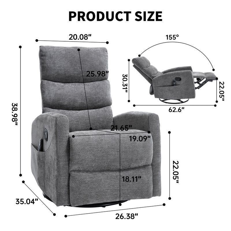 Faux Leather Manual Recliner Chair Swivel Rocker Recliner with Heat & Massage image number 2