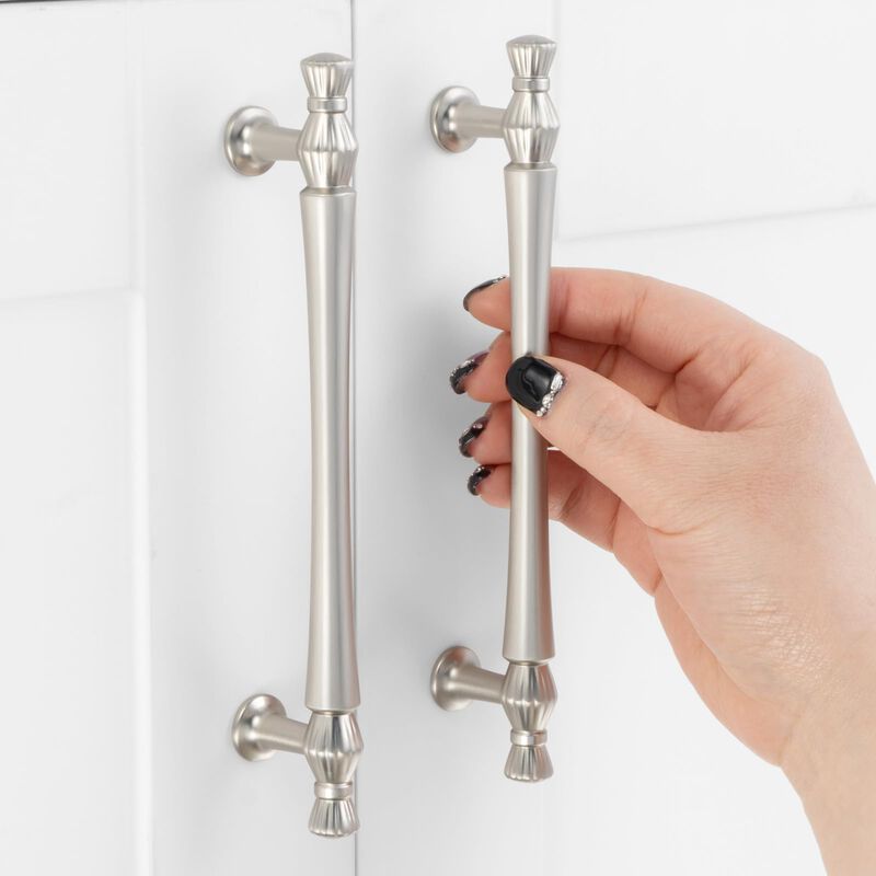 ASKANO Brushed Nickel Cabinet Pulls, 5 Inch Hole Centers, French Style Kitchen Cabinet Handles ZP2408 | Pack of 10, Solid Hardwa