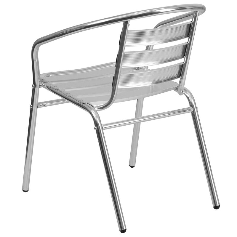Flash Furniture Lila Commercial Aluminum Indoor-Outdoor Restaurant Stack Chair with Triple Slat Back and Arms